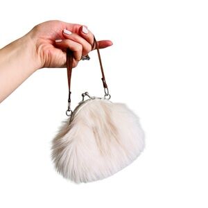 TARGET Kids Faux Fur Fuzzy Purse Cream Silver OS